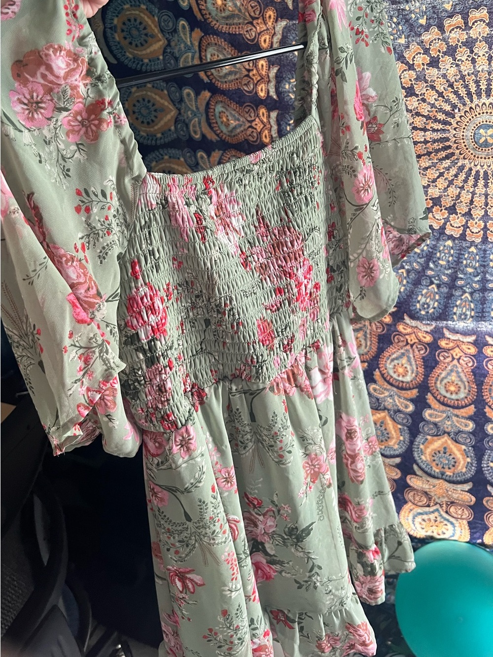 Floral sage green mini dress